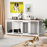DAWNSPACES Double Dog Crates Furniture for Large Dogs, 71" Heavy Duty Wooden Large Dog Kennel with Removable Divider for 2 Dogs, Indoor Furniture Style Dog Crate House TV Stand, White DAWNSPACES