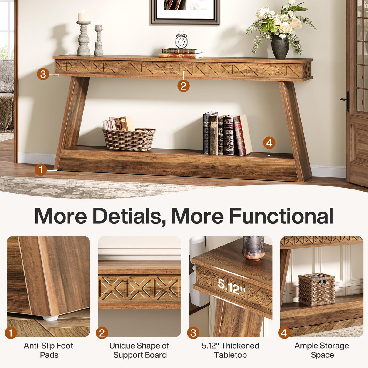Tribesigns 70.87-Inch Console Tables for Entyrway, Extra Long Entryway Table with Storage, Narrow Sofa Table Behind Couch, 2-Tier Farmhouse Entry Table for Hallway, Living Room, Entrance, Rustic Brown Tribesigns