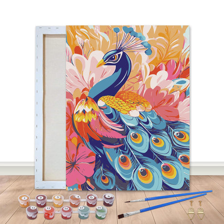 Bimkole Framed Paint by Numbers Kit for Adults Peacock, DIY Oil Painting on Canvas with Frame, Animals Paint by Numbers Set for Home Wall Decor 8x12 Inch/20x30 cm Bimkole