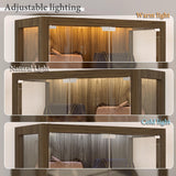 FUNISIR Display Cabinet with 2 Doors, 4-Tier Curio Cabinet for Collectibles with 3 Color LED Light & Glass Shelves, 63" Glass Display Case for Living Room, Home Office, Walnut FUNISIR