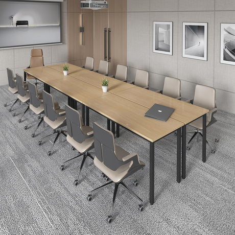 Bonzy Home Conference Tables 12ft Office Computer Desk for Meeting Room Study Writing Printer Table Save Space Design for 14 People Rustic Vintage Natural 6PCS 141.6"x47.2"x29.5" Bonzy Home