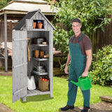 Outdoor Storage Cabinet, Garden Wood Tool Shed, Outside Wooden Shed Closet with Shelves and Latch for Yard, Patio, Deck and Porch,30.3”L X 21.3”W X 70.5”H (Grey) Anwick