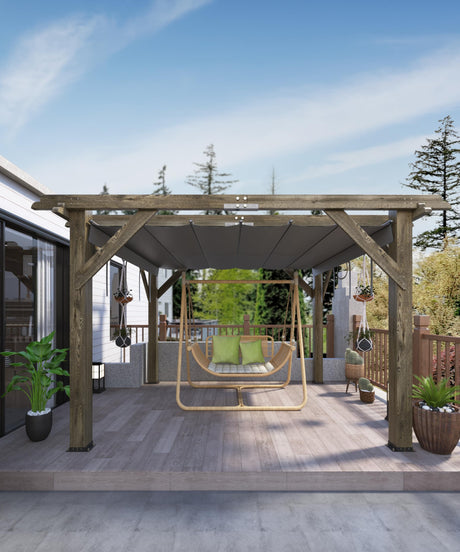 KYBOLT 10 X 10 Ft Wood Pergola with Retractable Sunshade Canopy, Solid Structure, Outdoor Pergola for Deck, Garden, Backyard - Charcoal Gray KYBOLT