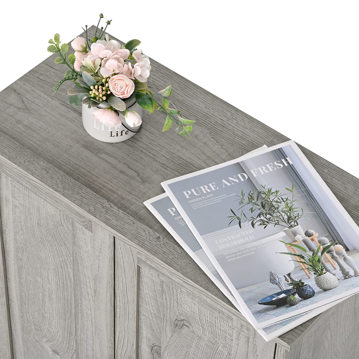 Iwell Storage Cabinet, Floor Storage Cabinet with 2 Adjustable Shelves & 2 Doors, Wooden Shoe Cabinet for Entryway, Office, Living Room, Gray Iwell