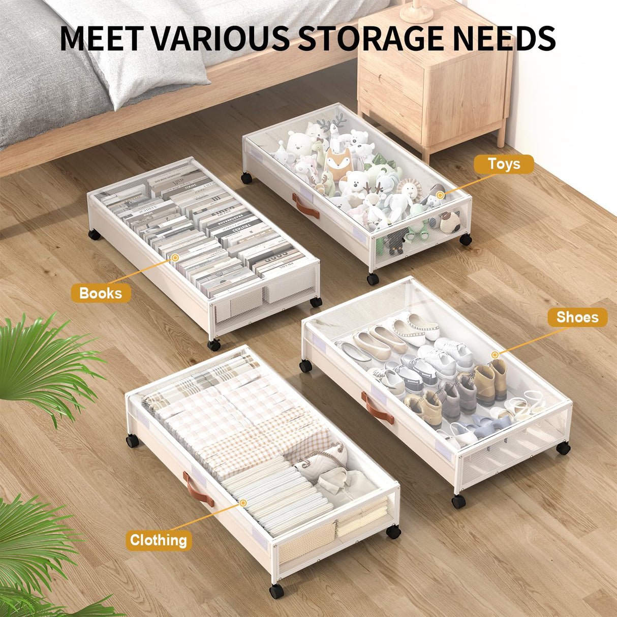 Eastherry Under Bed Storage with Wheels, XXL Larger Under Bed Storage Containers with Clear Lids, 31'' Lengthen Underbed Shoe Organizer for Shoes Clothes(White 2 Pack, XXL(31"x16.6"x7.48")) Eastherry