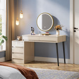 Tribesigns Vanity Desk with 5 Drawers, Makeup Table with Reversible Drawer Cabinet Printer Stand, Modern Computer Desk Dressing Table for Bedroom Office, Gloss Beige (No Mirrors) Tribesigns
