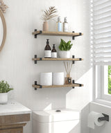 Sapowerntus Wood Floating Shelves Bathroom Wall Mounted, Small Light Rustic Farmhouse Narrow Shelf Storage, Bedroom Living Room Kitchen Office Display Decor with U Metal Brackets Set of 3 Sapowerntus