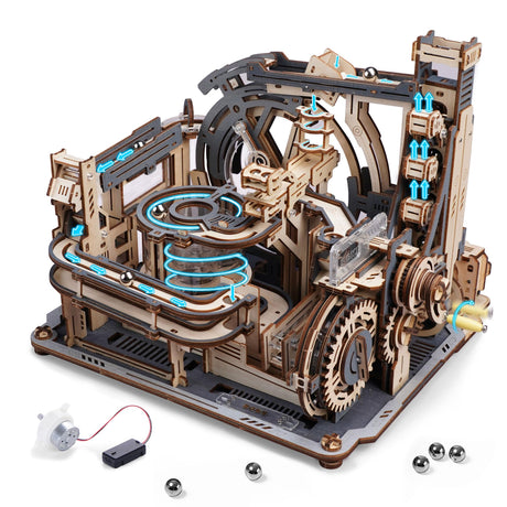 ROBOTIME Motorised Wooden Puzzles for Adults - 3D Puzzles for Adults LGC01 Marble Spaceport - Wooden Marble Run Model to Build - Space/STEM/Engineering Gift ROBOTIME