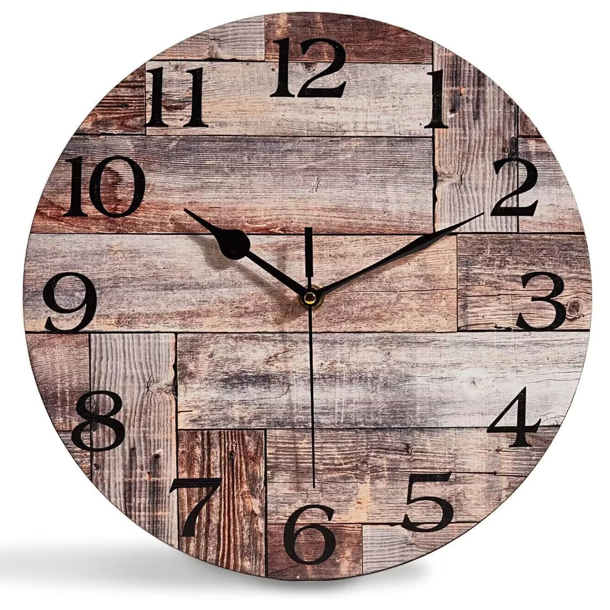 ACOZUHSE Silent Non-Ticking Wall Clocks, Brown Wood Barn Board Pine Plank Rustic Wall Clocks, Battery Operated 12 Inch Round Wall Clock for Home Decor Living Room Kitchen Office ACOZUHSE