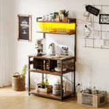 Casaottima Bakers Rack with Power Outlet & LED Lights, Coffee Bar with Storage 5-Tiers, Microwave Stand Kitchen Shelf 16.5 * 31.5 * 59 inches, Kitchen Coffee Rack, Rustic Brown Casaottima