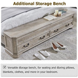 T4TREAM Farmhouse King Bed with Headboard and Storage Bench, Rustic Wood Platform Bed with 80" Storage Chest w/ 4 Large Drawer, Light Rustic Oak T4TREAM