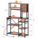 Decofy Bakers Rack with Power Outlet - Microwave Stand with Storage, Large Coffee Bar with K Cups Holder, 5 Tiers Metal Kitchen Shelves Rack, 39.37 x 15.75 x 63 Inches, Brown Decofy
