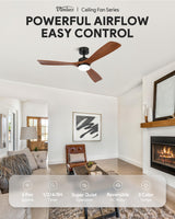 VONLUCE Ceiling Fans with Lights, 52 Inch Ceiling Fan and Remote, 6 Speed Reversible Noiseless DC Motor, 3CCT, Wood Ceiling Fan for Outdoor Indoor Farmhouse Patios, Walnut VONLUCE