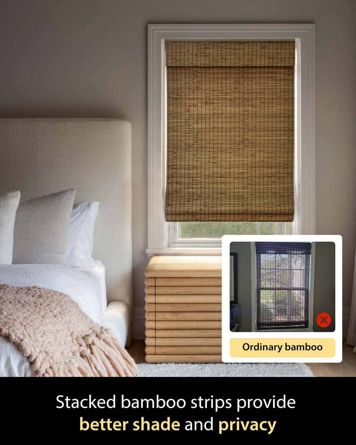 UNISHADES Cordless Bamboo Roman Shades for Windows, Size (28" W × 64" H) Colour (Eastfield Teak) UNISHADES