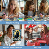 HEIBAGO 5D Diamond Painting Kits for Adults, Black Cat Full Drill Diamond Painting Kits for Beginner,DIY Moon Round Diamond Dots for Adults Gem Art Home Wall Decor 12 x 16 in HEIBAGO