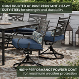 Hanover Montclair 11-Piece Patio Dining Set with 10 Swivel Rocker Chairs, Accent Lumbar Pillows and 84"x60" Steel Stamped Rectangular Table, Large Outdoor Patio Dining Set for 10, Navy Blue Hanover