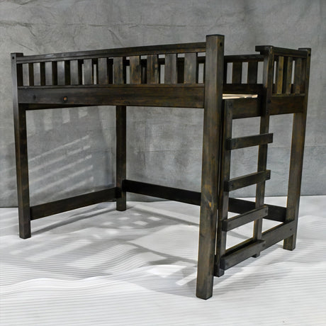 Farmhouse Wood Loft Bed Frame, Full Size - Rustic & Modern Style, Brown Finish, Adults, Kids, Amish Handcrafted in USA Midwest Farmhouse