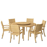 Amazonia Powell 7-Piece Wood Patio Dining Set | Round Eucalyptus Table with Lazy Susan | Ideal for Outdoors Amazonia