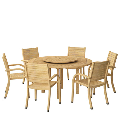 Amazonia Powell 7-Piece Wood Patio Dining Set | Round Eucalyptus Table with Lazy Susan | Ideal for Outdoors