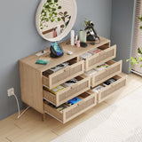 Irontar Set of 2 Rattan Nightstand with Charging Station, Night Stand with 3 Large Rattan Drawers, Accent End Table, Bedside Table with Solid Wooden Legs for Bedroom, Natural BZZ006ME02 Irontar