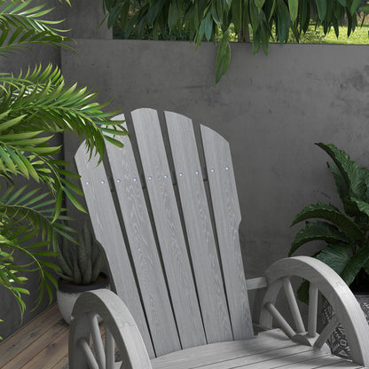 Outsunny Wooden Rocking Chair, Adirondack Rocker Chair w/Slatted Design and Oversized Back, Outdoor Rocking Chair with Wagon Wheel Armrest for Porch, Poolside, and Garden, Gray - WoodArtSupply