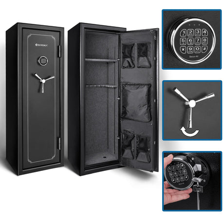 Barska FV-1000 Fireproof Vault Safe – 14-Rifle Capacity with Electronic Keypad, Pry-Resistant Door, 3 Steel Deadbolts, Fireproof 40 Min @1200°F, Removable Shelf Barska