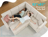 VanAcc Sofa Bed, 85 Inch Sleeper Couch with Storage Seat, L Shaped Sofa with Pull Out Sofa Bed, Sectional Couches for Living Room Apartment, Beige Linen Couch Sofa VanAcc