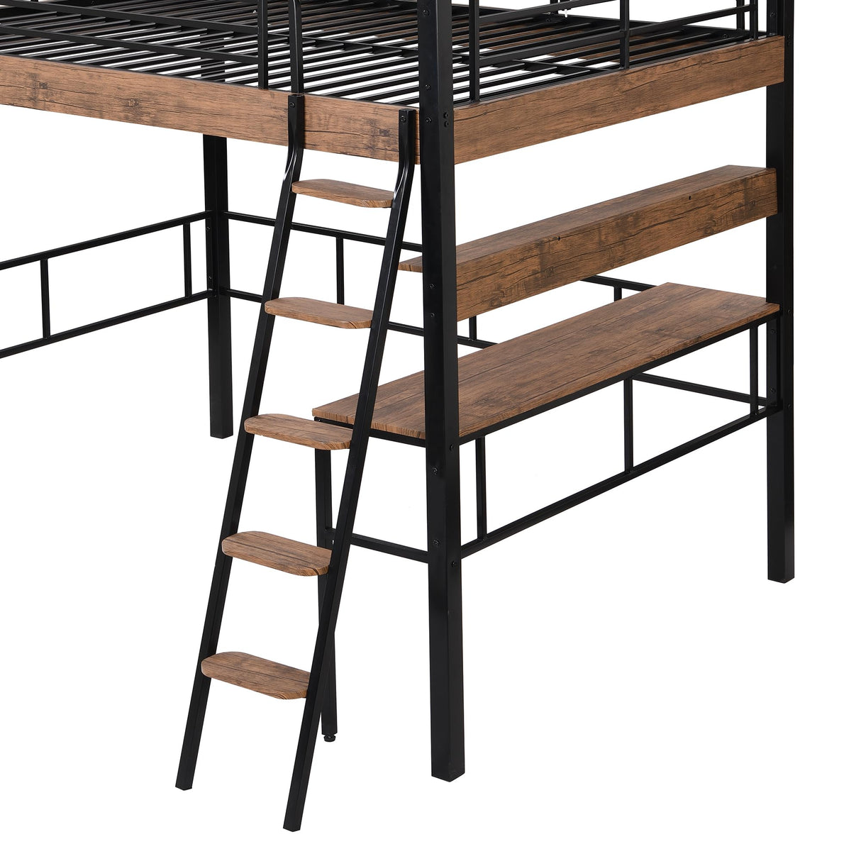 Full Size Loft Bed with Desk and Storage Shelf, Metal Loft Bed Full Size with Buil in Ladder and Full Length Guardrail, Full Size Loft Bed for Kids, Teens, Black Loft Bed Full Bellemave
