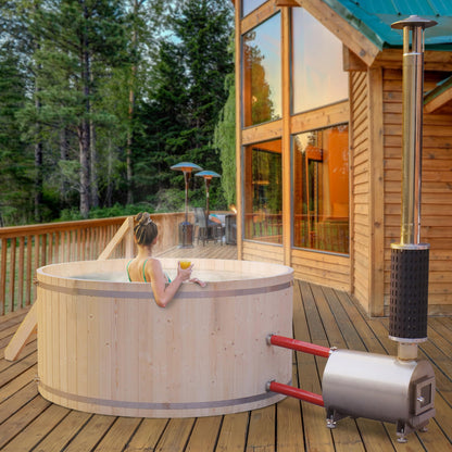 Wood-Fired Hot Tub and Ice Bath | Wood-Burning Hot Tub | Cold-Plunge Tub | 4-5 Person | 422 Water Gallon Capacity | Pine - WoodArtSupply