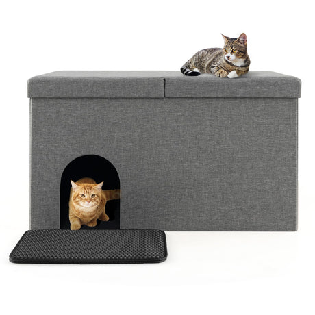 PETSITE Cat Hidden Litter Box Enclosure Furniture, Cat Washroom Storage Bench with Urine Proof Litter Mat and Smell Control Carbon Filter, Dog Proof & Waterproof (Grey) PETSITE