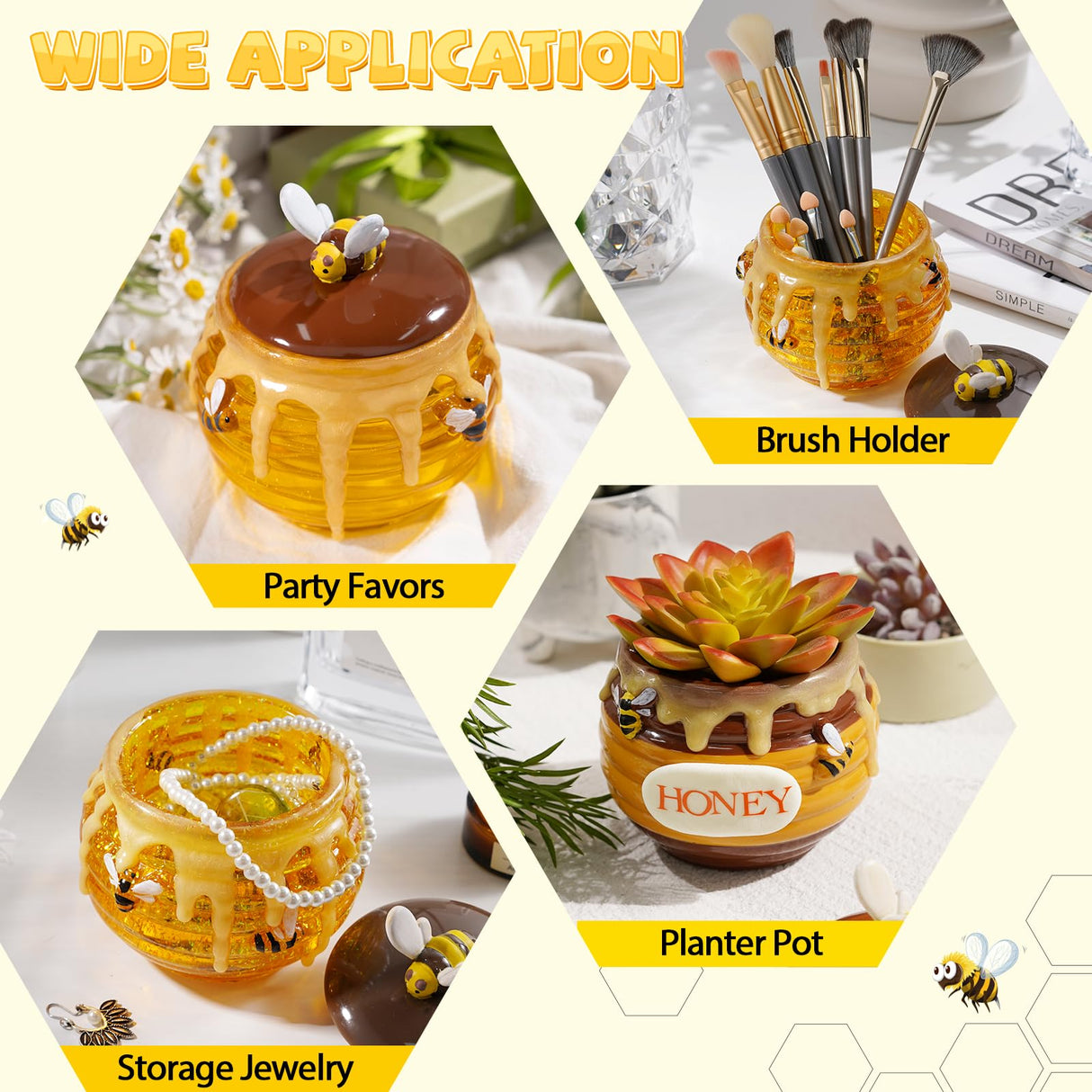 LET’S Resin Honey Jar Resin Molds Silicone, Large Resin Jar Molds with Lid and Bee, Honeycomb Shape Jar Molds for Epoxy Resin Casting Craft, Container Pot,Candle Holder,Party Favors,Christmas Gifts LET'S RESIN