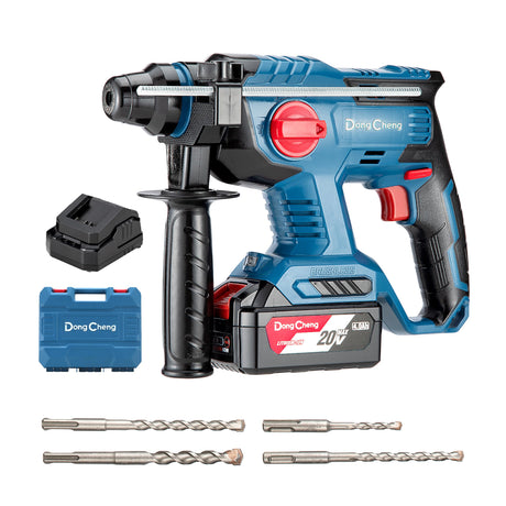 DongCheng 20V Max Brushless Rotary Hammer Drill Kit,4.0Ah Battery & Charger,7/8" SDS-Plus,2.1J Impact Energy, Cordless Demolition drill for Concrete1400RPM, 4 Application Modes,360° Adjustable Handle Dong Cheng