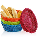 AVLA 4 Pack Woven Breads Baskets, Imitation Rattan Fruit Storage Bowls, Stackable Handwoven Serving Basket, Poly-Wicker Round Basket Set for Organizing, Decorative Gift Basket for Countertop, Pantry AVLA
