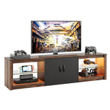 Bestier 70 Inch TV Stand for 75 inch TVs, Led Gaming Entertainment Center with Storage Cabinet, Large TV Cabinet with Adjustable Glass Shelves, Modern TV Console for Living Room Bedroom, Walnut Bestier