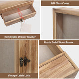 Butizone Shadow Box Frame, 3.2" Deep Shadow Box Display Case with Real Glass and Drawer, Rustic Wood Memory Box for Pictures, Flowers, Memorial, Medals, Wedding Bouquet for Wall or Tabletop, Brown Butizone