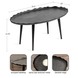 Kate and Laurel Alessia Modern Oval Coffee Table, 34 x 20 x 15, Black, Metal Living Room Table for Storage and Display with Antique Deckled Edge Detailing DesignOvation