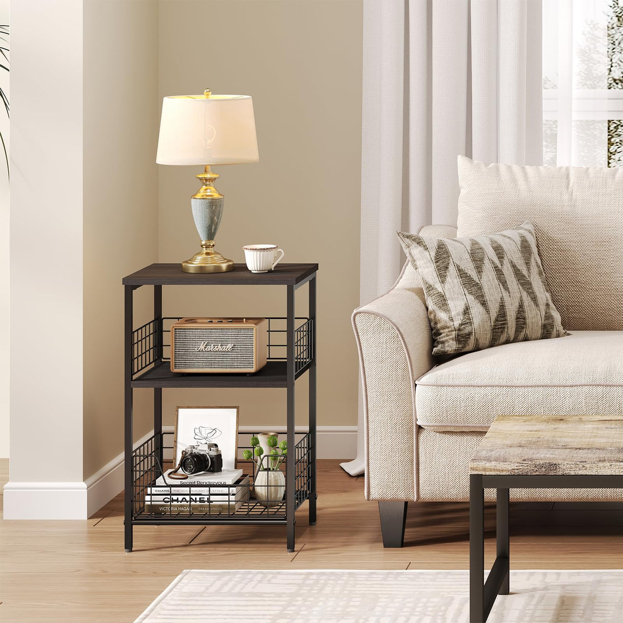 X-cosrack Side Table, Small End Table Record Player Stand with Storage, Vinyl Record Storage Night Stand for Living Room, Bedroom,Office(Patent Pending)(Black) X-cosrack