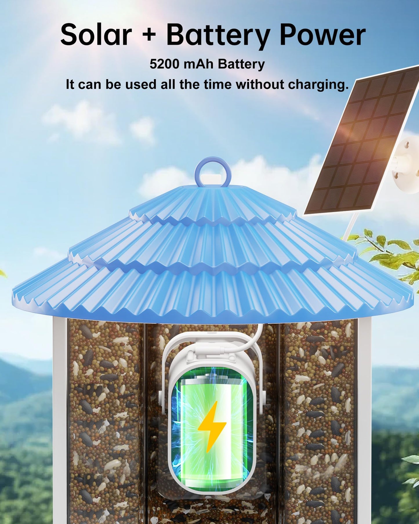 Bird Feeder with Camera Solar Powered, Wireless Outdoor, AI Bird Identifier,Smart Bird House with cam, Build-in 64GB TF Card, 4K Night Vision, Idea Gift for Family and Friends Watching Bird - WoodArtSupply