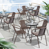 VINGLI Stackable Outdoor Chair Set of 4, Rattan Plastic Chair, Woven Rattan Cushion, Suitable for Backyard, Patio, Brown VINGLI