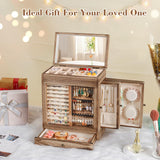 Honiway Jewelry Box for Women, 5 Layer Rustic Wooden Jewelry Organizer with Glass Window, 4 Drawers, Mirror, Large Jewelry Storage Display for Earrings Rings Necklaces Bracelets (Rustic Brown) Honiway