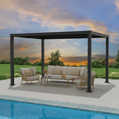 10' ×13' Outdoor Louvered Pergola, Aluminum Outdoor Louvered Pergola Patio with Adjustable Roof for Outdoor Deck (Black, 10x13) Sumshadow