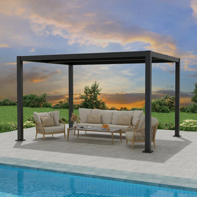 10' ×13' Outdoor Louvered Pergola, Aluminum Outdoor Louvered Pergola Patio with Adjustable Roof for Outdoor Deck (Black, 10x13)