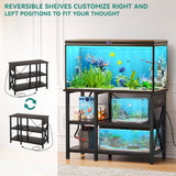 YITAHOME 40-50 Gallon Fish Tank Stand with Power Outlet, 40x18 Inch Metal Aquarium Stand with 3-Tier Adjustable Storage Shelves and Hooks, 700LBS Capacity, Black YITAHOME