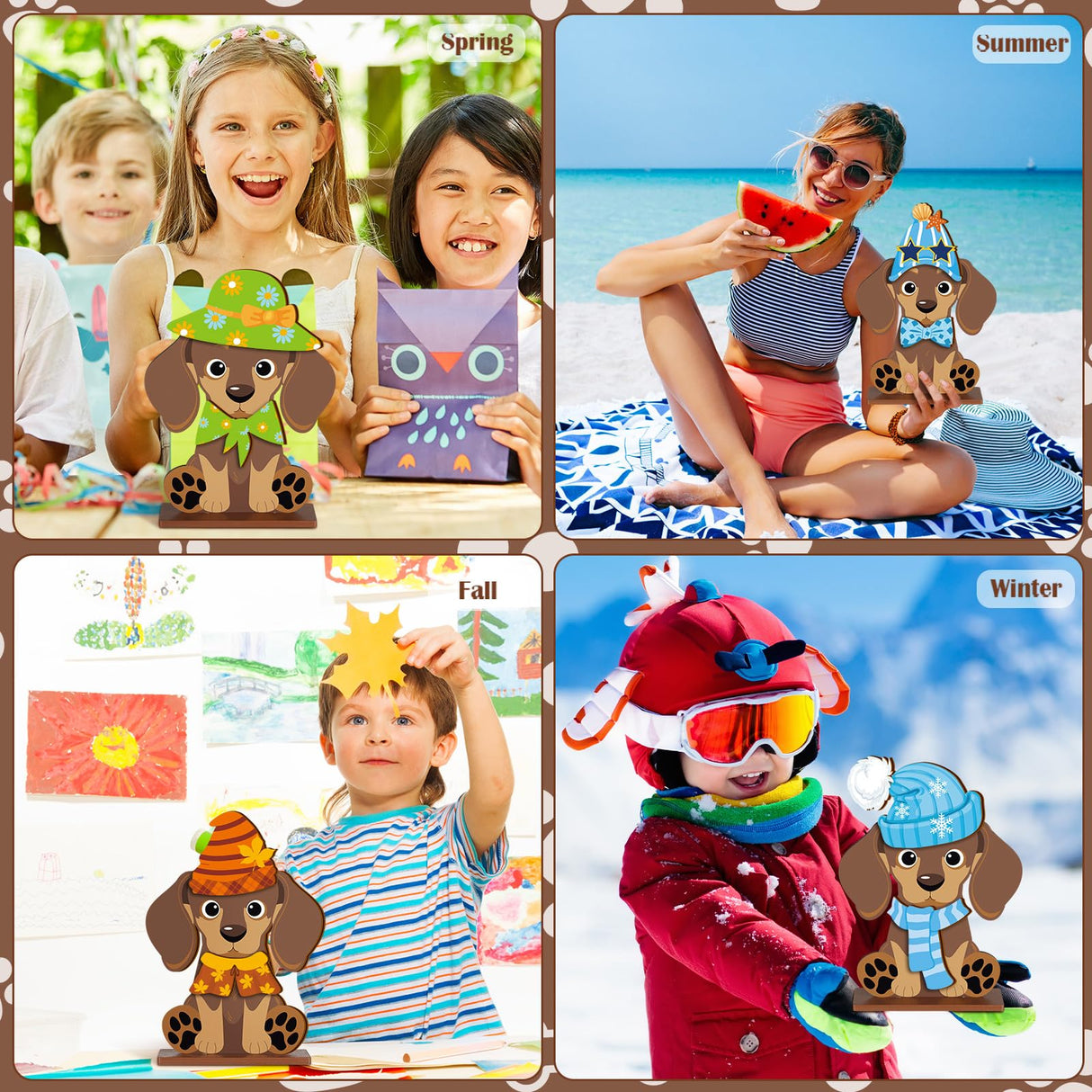 Anglechic 42 Pcs Interchangeable Christmas Dog Holiday Decor Seasonal Sign Fall Thanksgiving Tiered Tray Decoration Farmhouse Rustic Wooden Home Office Classroom Desk Accessories Welcome Ornament Gift Anglechic