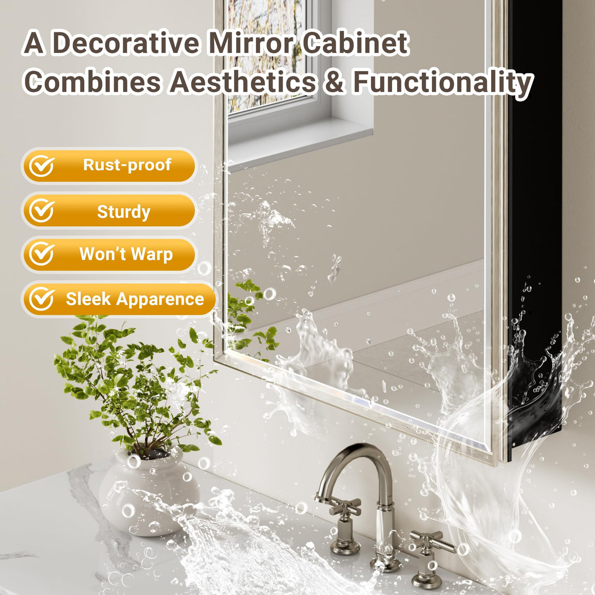 QueenFun 24''x 30'' Brushed Nickel Medicine Cabinet, Recessed or Surface Framed Medicine Cabinet with Beveled Mirror Pre-Assembled, Reversible Bathroom Storage Vanity Cabinet with Adjustable Shelves QueenFun