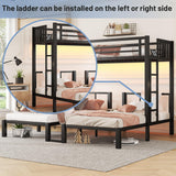 Triple Bunk Bed for Kids with LED Light ,Metal Heavy Duty 3 Bunk Beds with Charge Station & Storage Shelf, Convertible Three Bunk Beds for Girls Boys Teens,Can be Separated into 3 Beds , Black MoproBeti