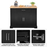 Yaheetech Kitchen Island on Hidden Wheels, Rolling Kitchen Cart with Thicker Rubberwood Top & 3 Drawers & Open Shelves, Storage Cabinet with Yaheetech