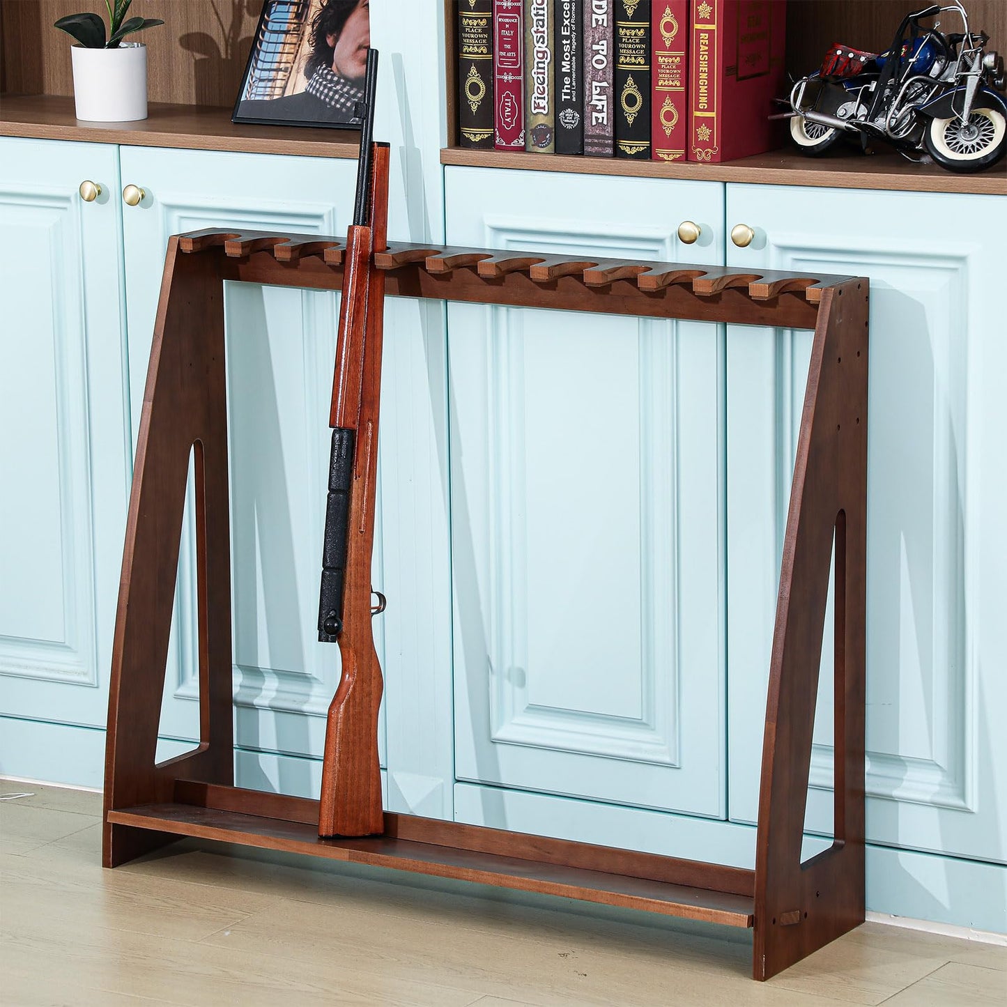 Yousoontic Indoor Gun Racks Freestanding Rifle Racks Gun Display Stand with Soft Padding Safe Heavy Duty Gun Storage for Cabinet Holder Accessories (Walnut,46.9 x 31.1 x 10.6 Inches) - WoodArtSupply