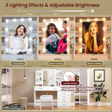 FIONESO Vanity Desk with Mirror & Lights, Makeup Vanity with 6 Drawers, 6 Open Shelves and Power Outlet, 48” Storage Makeup Vanity Desk with Stool Bench for Women, Girls, Bedroom, White FIONESO