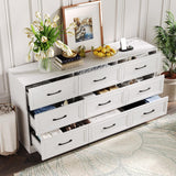 Fameill Dresser for Bedroom, 9 Drawer Wide Dresser Organizer with Charging Station, Tall Dresser for Hallway, Wood Dresser with Metal Handles, Woodgrain White Fameill